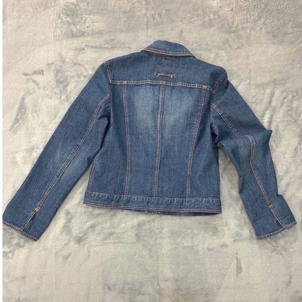Nancy Bolen Denim Jacket Amber Bling Buttons Stretchy Cotton Blue Boho Western S - Picture 12 of 13